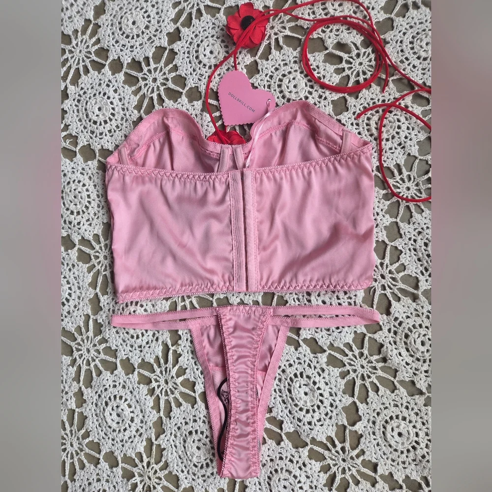 Dolls Kill Sugar Thrillz Floral Pink & Red Sultry Surrender Lingerie Set